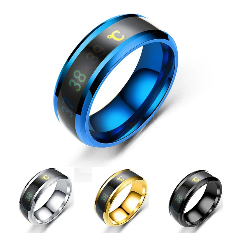 Bague de température intelligente en acier titane, changement d'émotion, bague mesure de température intelligente, Waterproof.