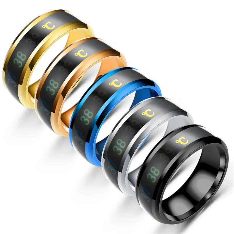 Bague de température intelligente en acier titane, changement d'émotion, bague mesure de température intelligente, Waterproof.