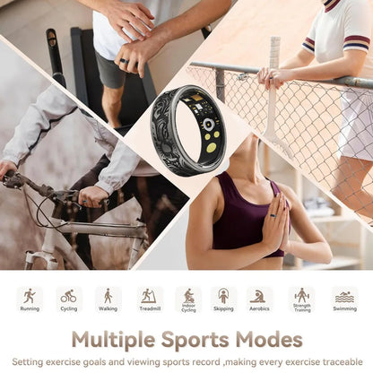 Anneau pour homme et femme avec moniteur de fréquence cardiaque et d'oxygène dans le sang, modes multi-sports, compatible avec Android et iOS