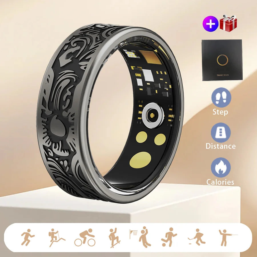 Anneau pour homme et femme avec moniteur de fréquence cardiaque et d'oxygène dans le sang, modes multi-sports, compatible avec Android et iOS